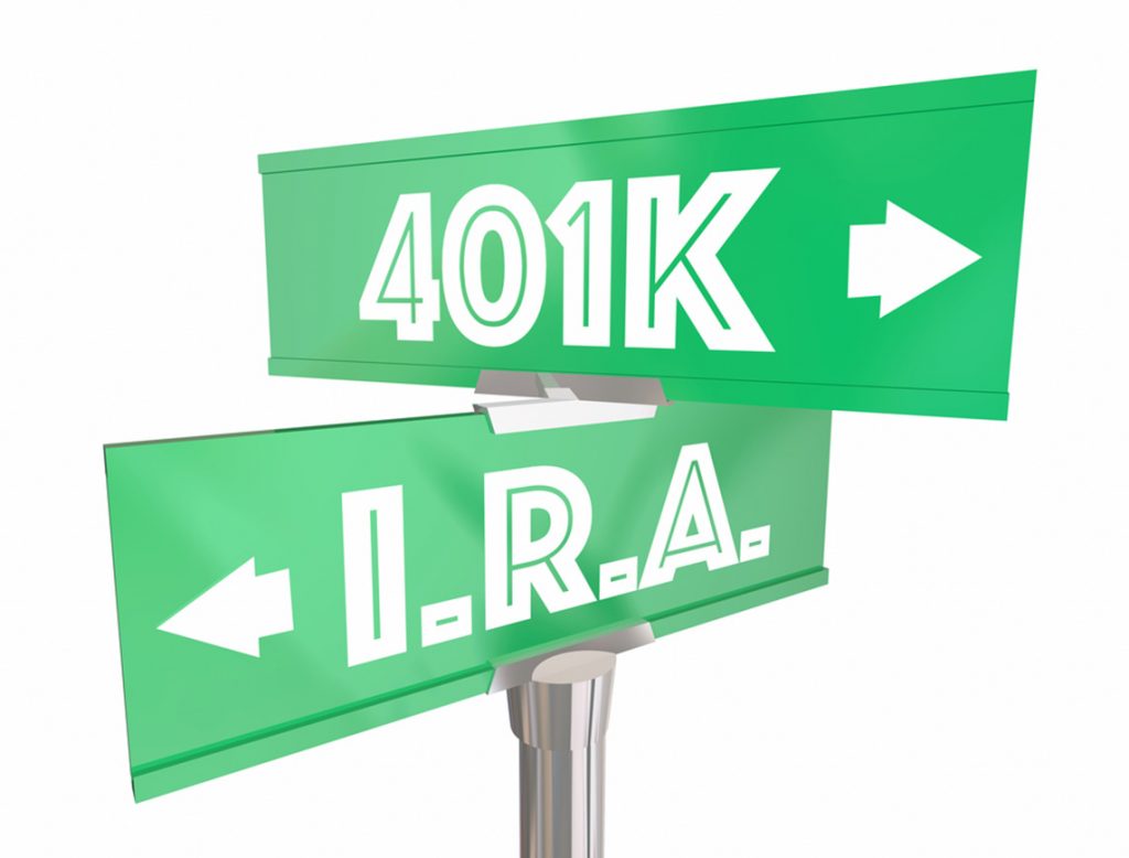 401k vs ira arrow signs